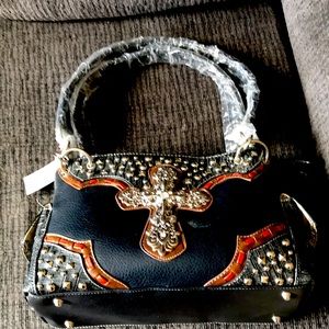 Black western two strap purse w beaded detail